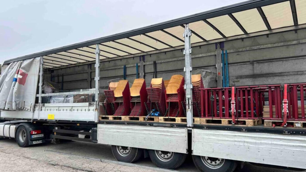 School furniture donated by Singen loaded on a lorry