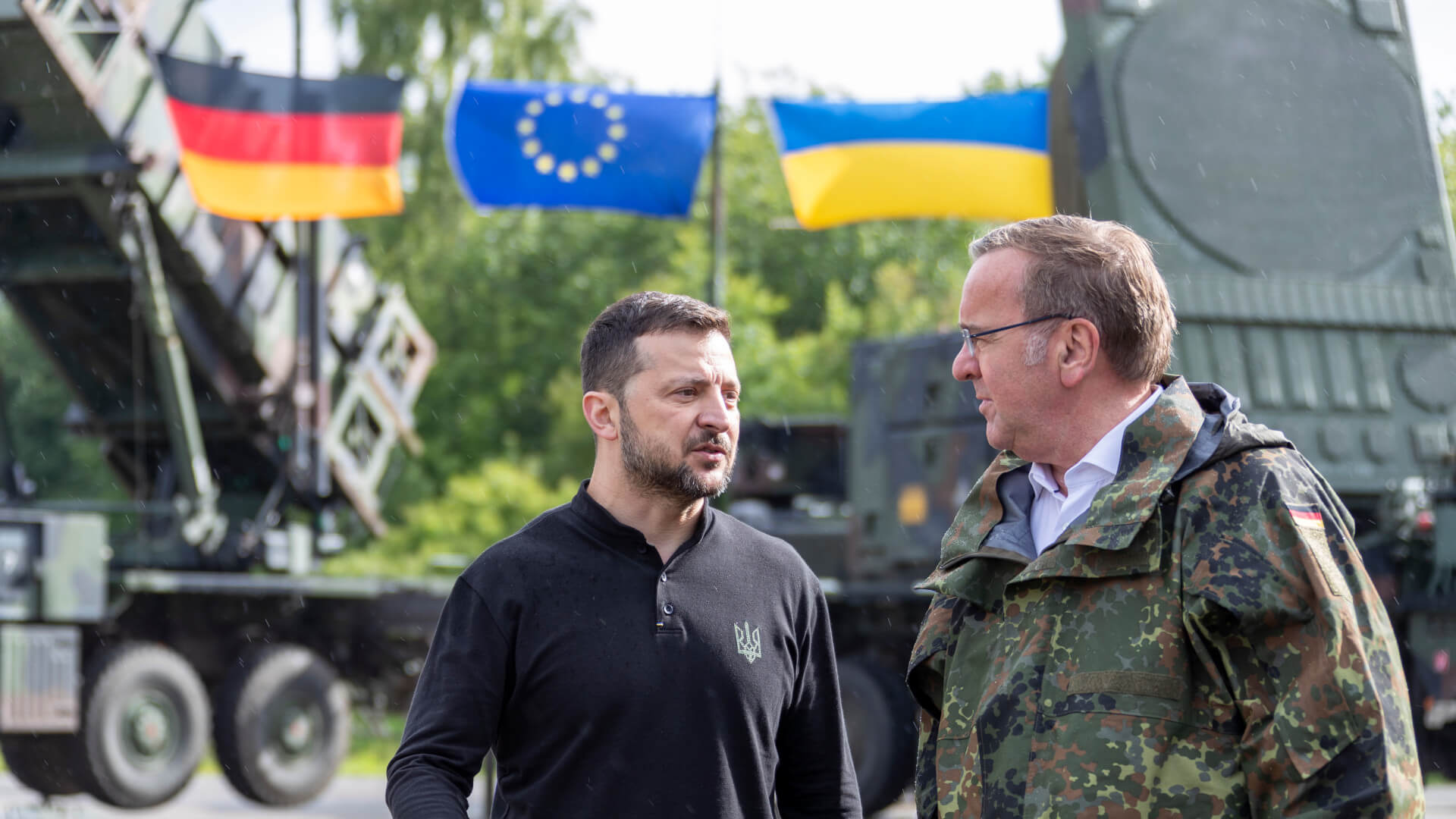 Zelenskyy and Pistorius in front of the third German-delivered MIM-104 Patriot fire unit